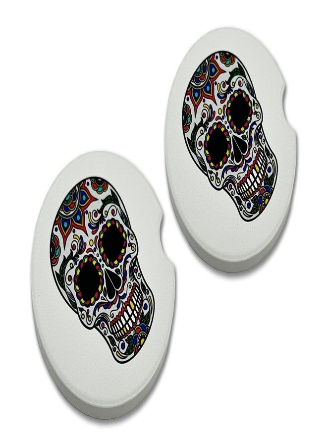 Elektroplate مجموعة إليكتروبليت ميتال هيد، قواعد أكواب سيراميك ملونة بتصميم جمجمة سكرية، مستوحاة من يوم الموتى (قطر 2.6 بوصة) | مناسبة لجميع أنواع السيارات والشاحنات وسيارات الدفع الرباعي وغيرها | ماصة للماء، مانعة للانزلاق، متينة | طقم من قطعتين - Image 1